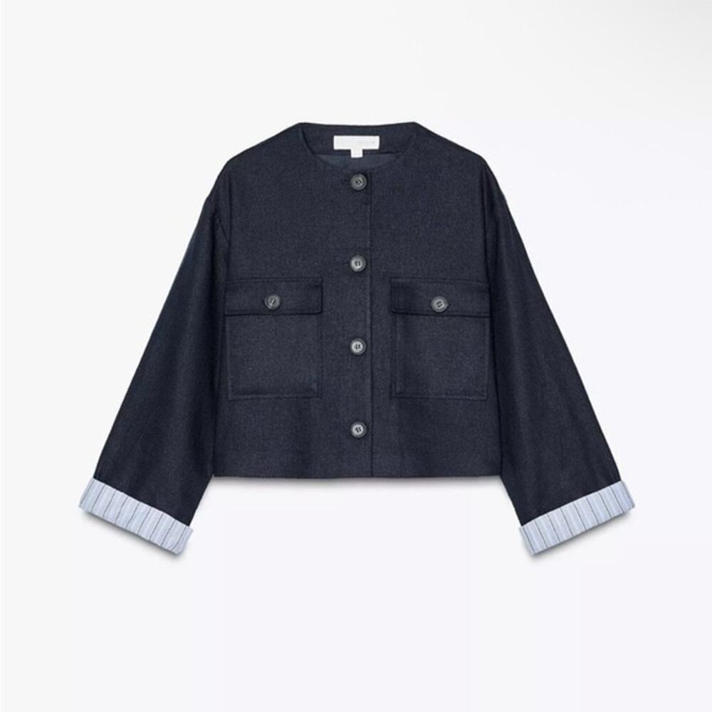 Zara Contrast Collar Button Jacket Linen Blend Size Small